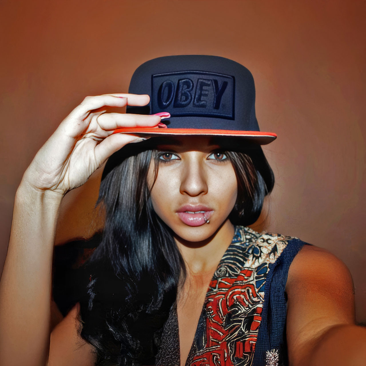 Винтажная фирменная кепка бейсболка OBEY Dark blue and red full black logo