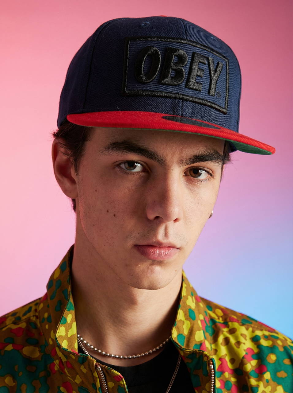 Винтажная фирменная кепка бейсболка OBEY Dark blue and red full black logo