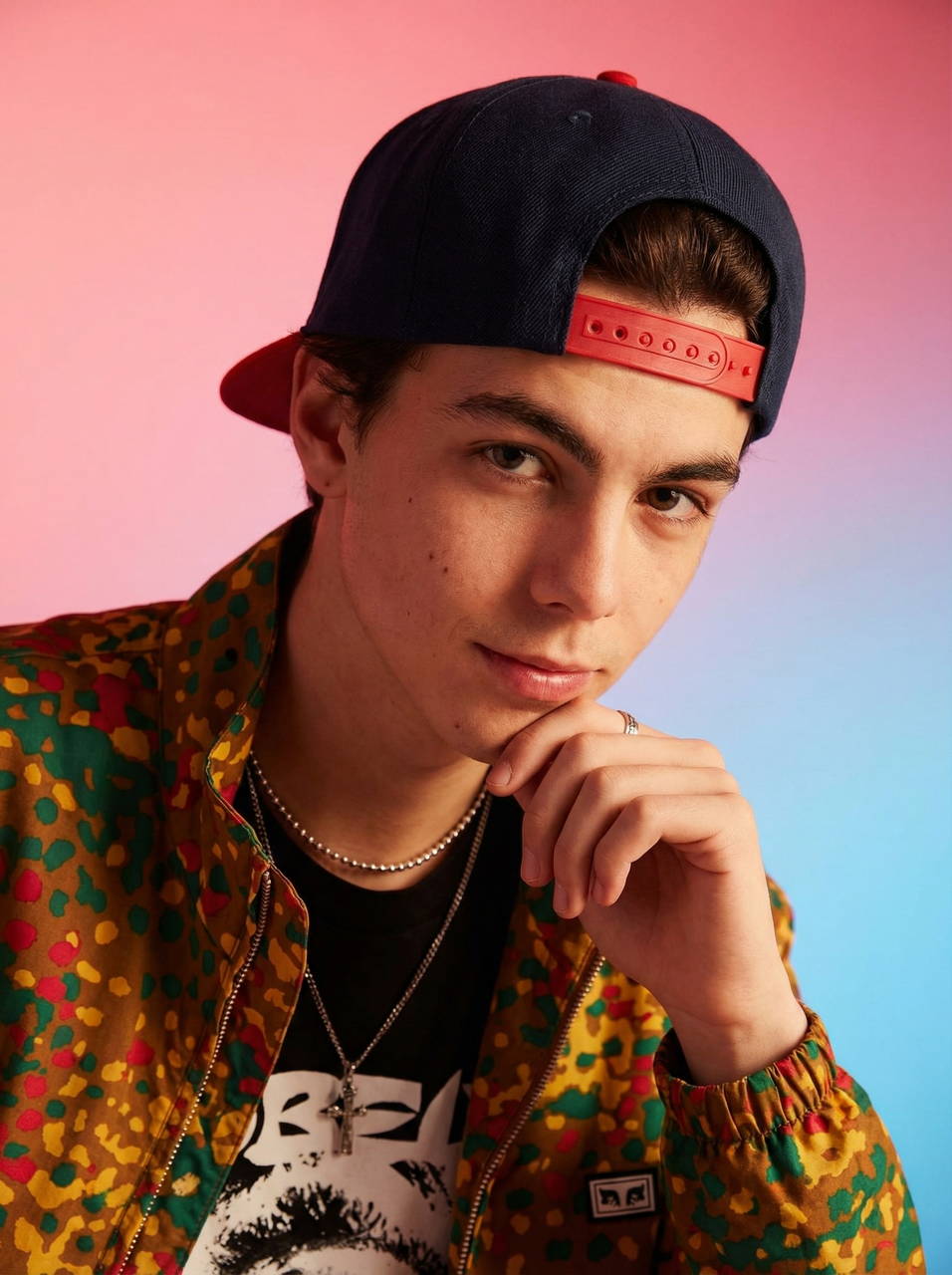 Винтажная фирменная кепка бейсболка OBEY Dark blue and red full black logo