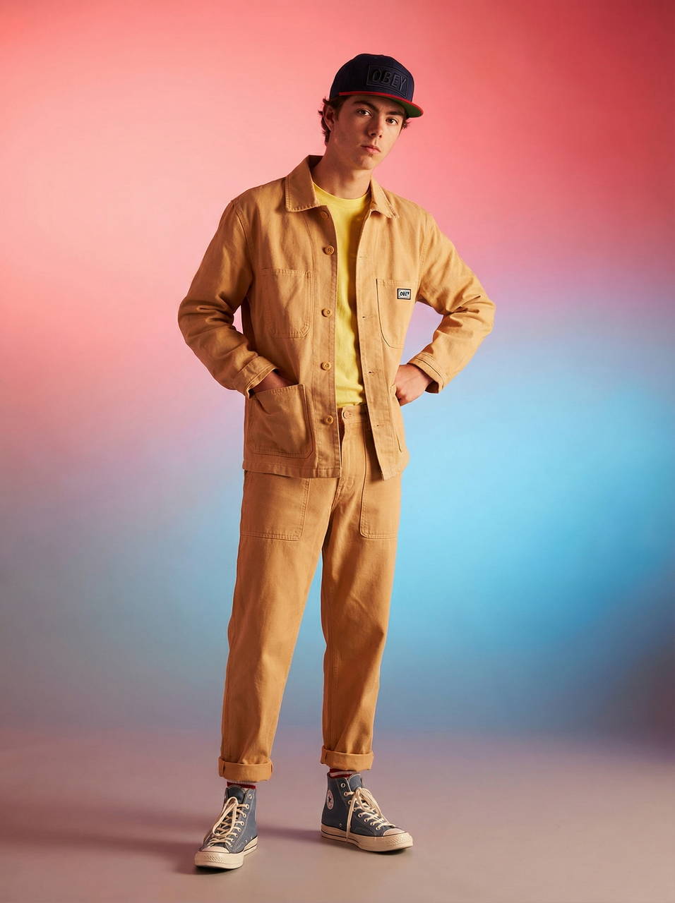 Винтажная фирменная кепка бейсболка OBEY Dark blue and red full black logo