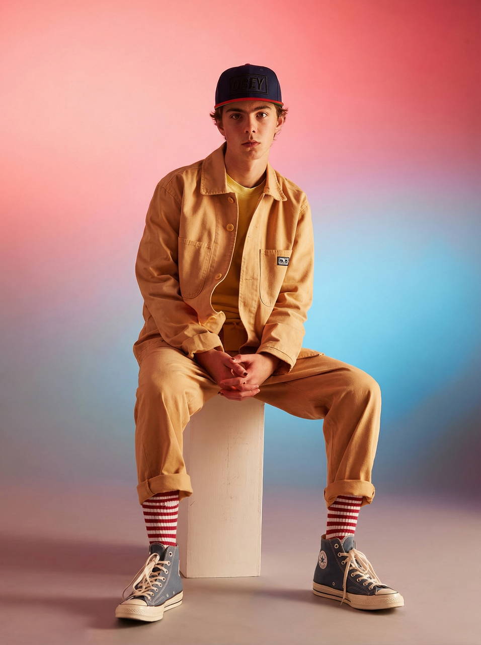 Винтажная фирменная кепка бейсболка OBEY Dark blue and red full black logo