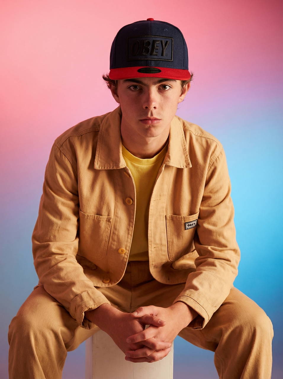 Винтажная фирменная кепка бейсболка OBEY Dark blue and red full black logo