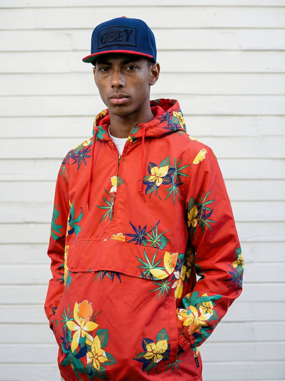 Винтажная фирменная кепка бейсболка OBEY Dark blue and red full black logo