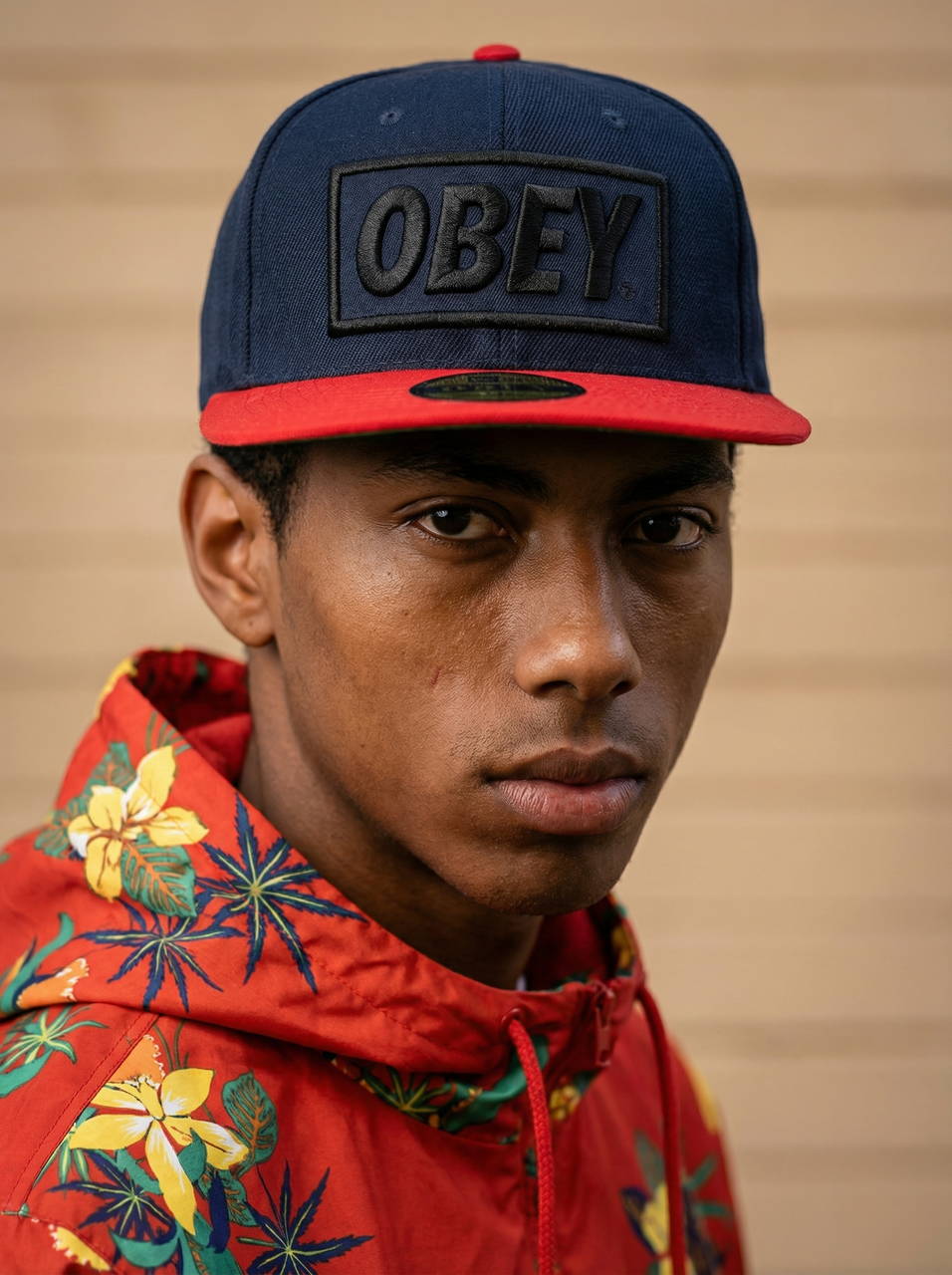 Винтажная фирменная кепка бейсболка OBEY Dark blue and red full black logo