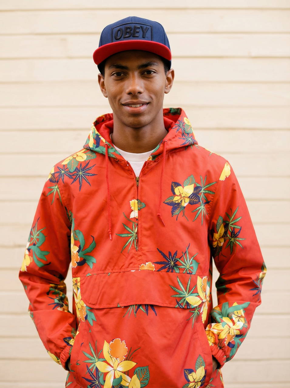 Винтажная фирменная кепка бейсболка OBEY Dark blue and red full black logo