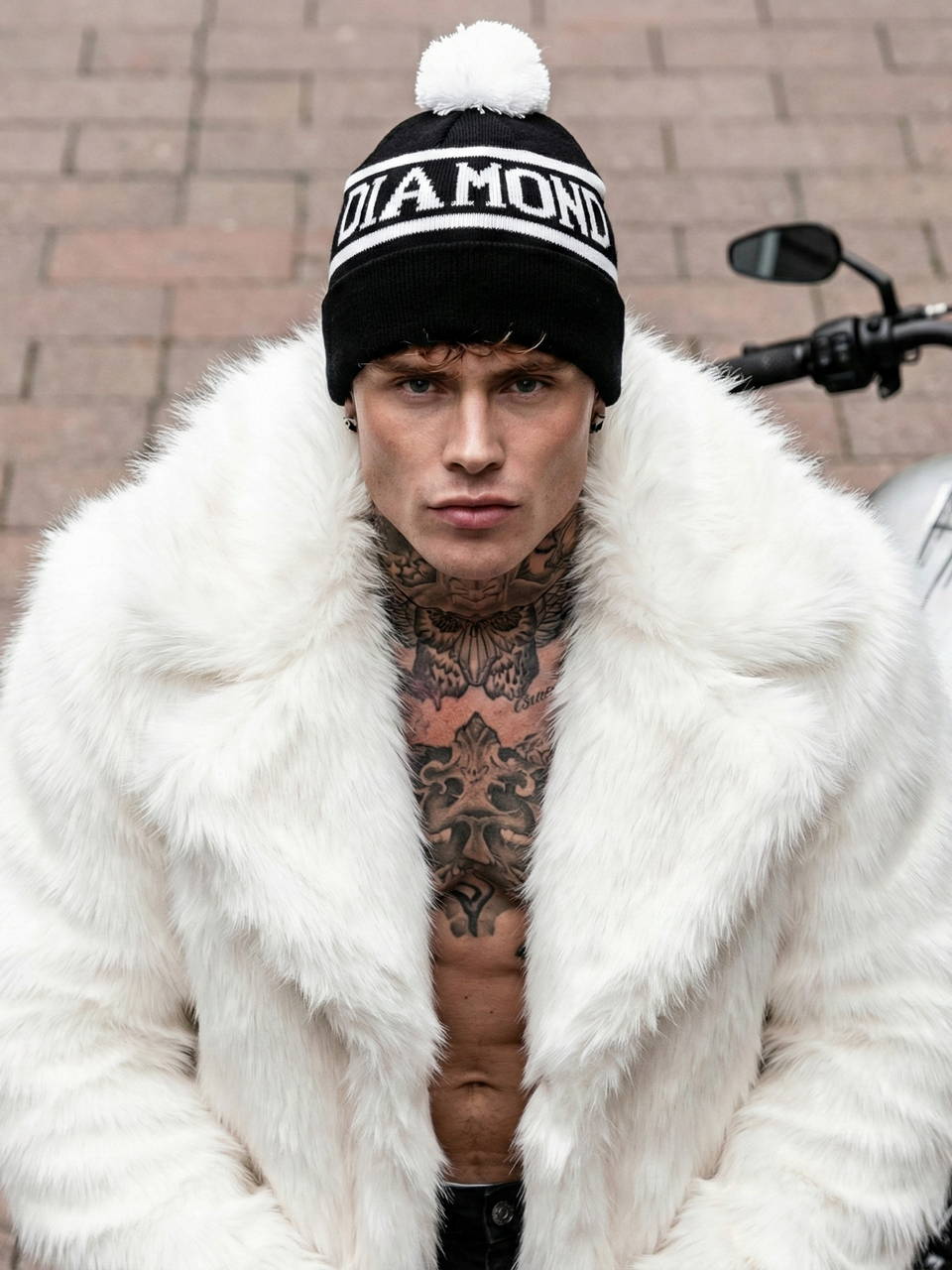 Шапка Diamond Supply Co чёрная с белым помпоном