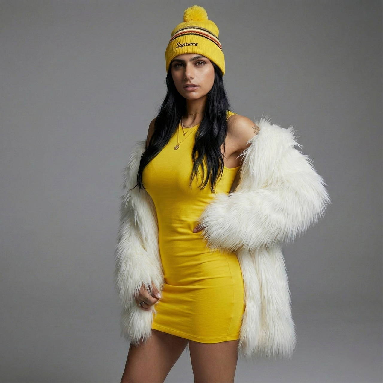 Шапка Supreme Loose Gauge Stripe жёлтая с помпоном