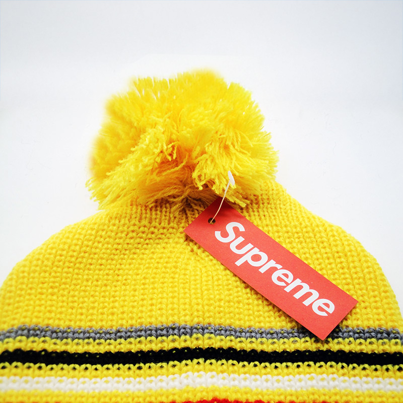 Шапка Supreme Loose Gauge Stripe жёлтая с помпоном