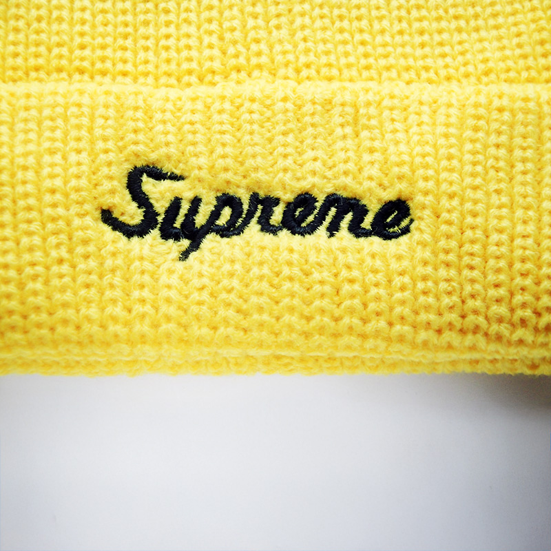 Шапка Supreme Loose Gauge Stripe жёлтая с помпоном