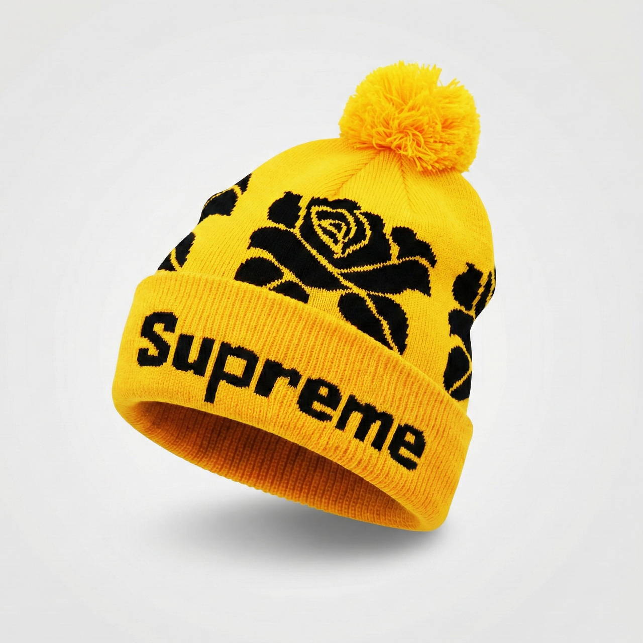 Шапка Supreme Rose Cuffed Pom оранжевая с помпоном