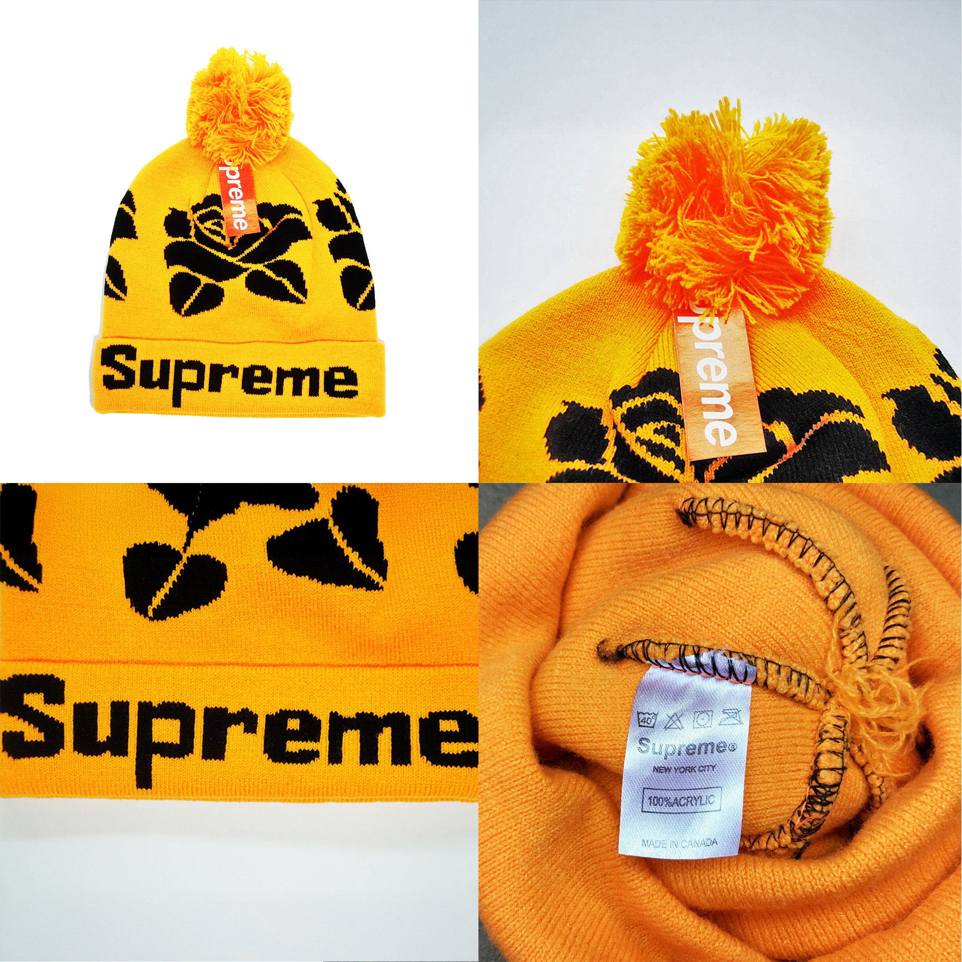 Шапка Supreme Rose Cuffed Pom оранжевая с помпоном