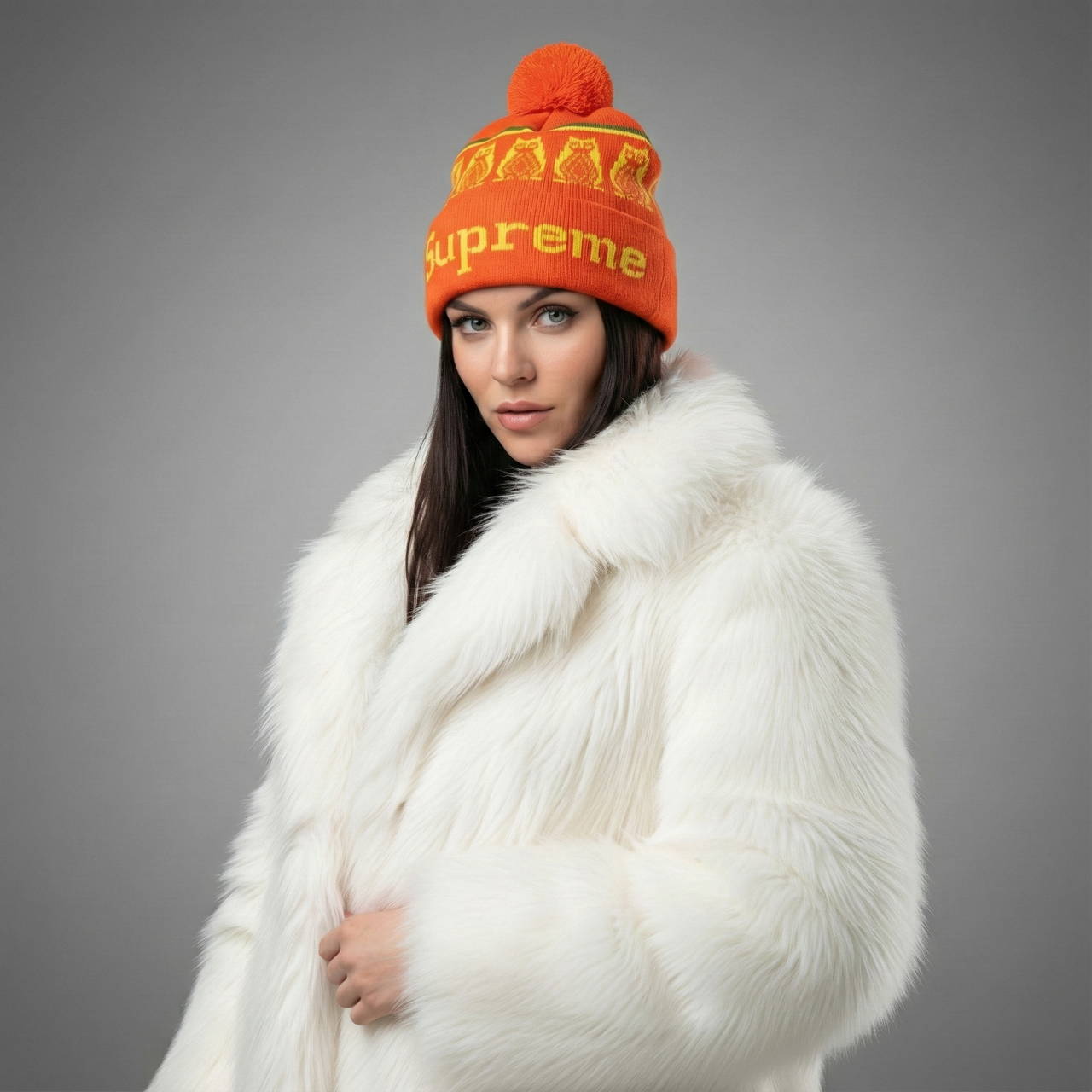 Шапка Supreme Owls Pom оранжевая с помпоном