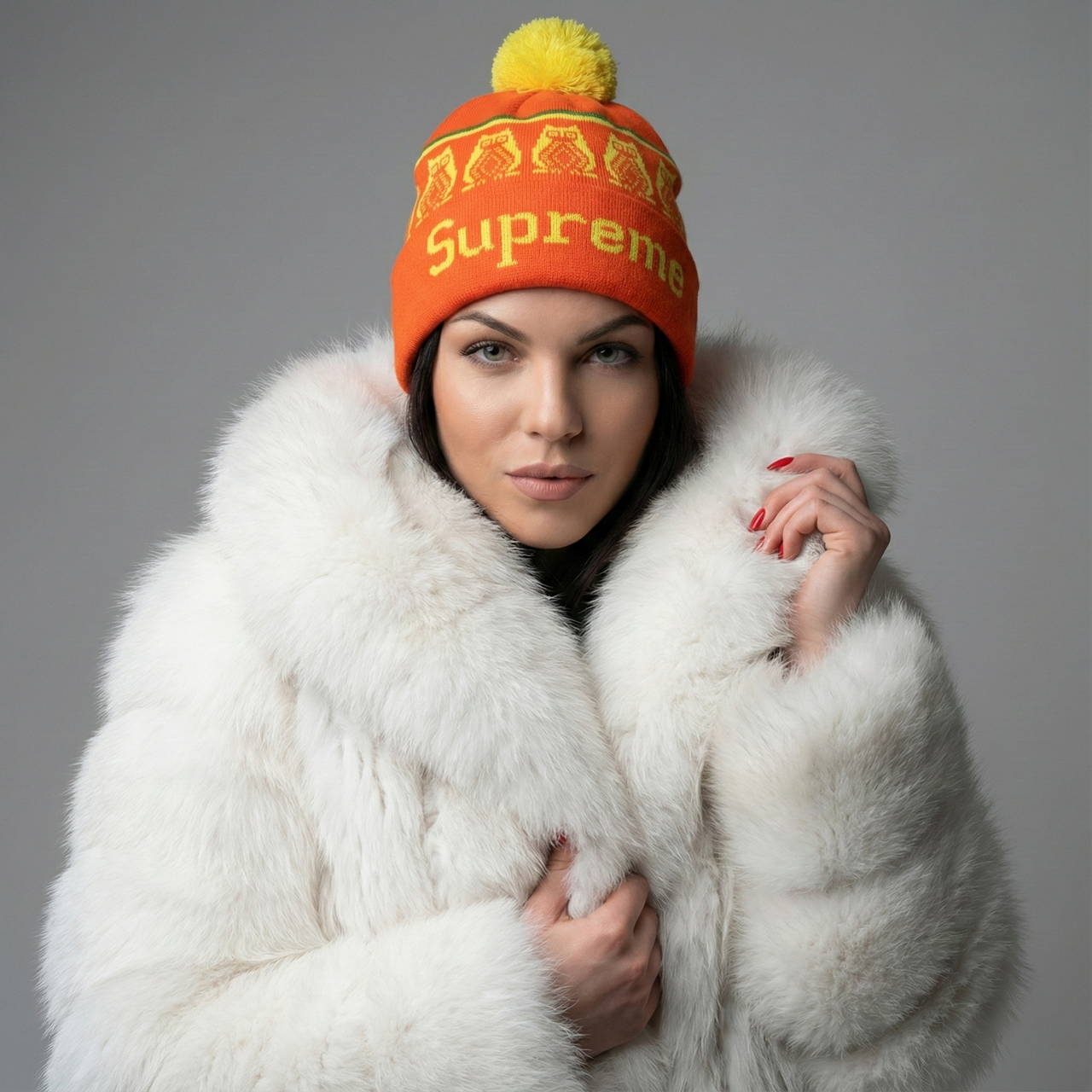 Шапка Supreme Owls Pom оранжевая с помпоном