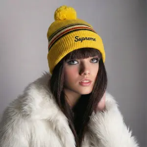 Шапка Supreme Loose Gauge Stripe жёлтая с помпоном