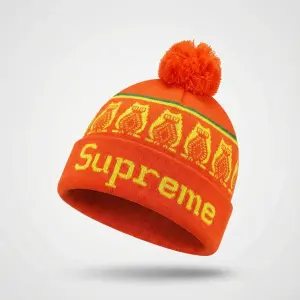 Шапка Supreme Owls Pom оранжевая с помпоном